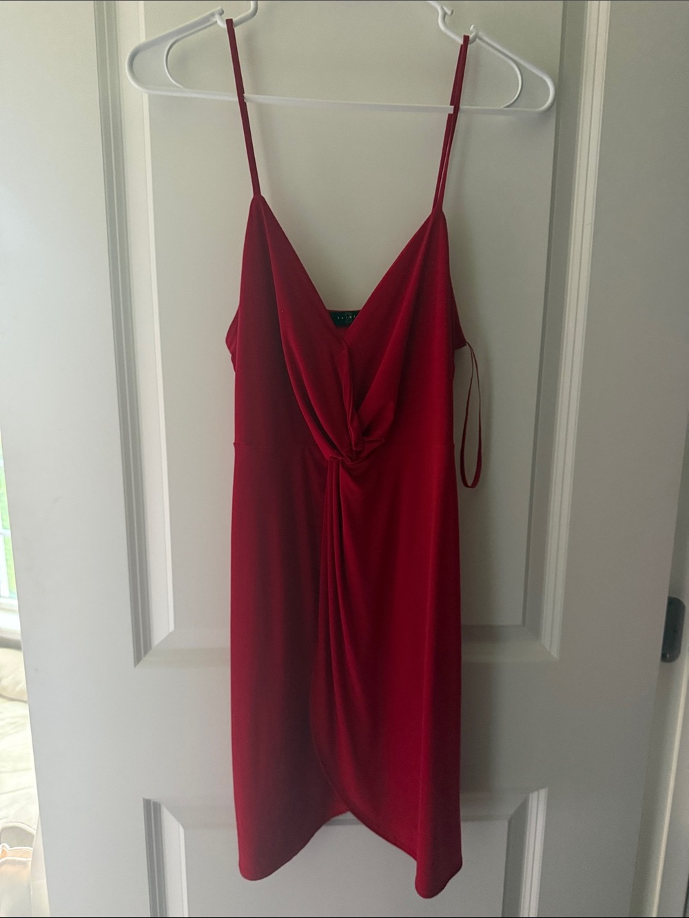 Red Draped Slip Dress with Twist Front